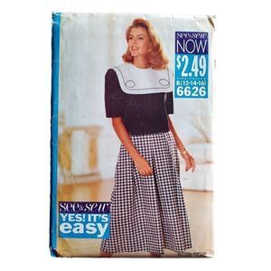 Vintage 80s Butterick Pattern 6626 Uncut Bib Collar Shirt Split Skirt 12 14 16